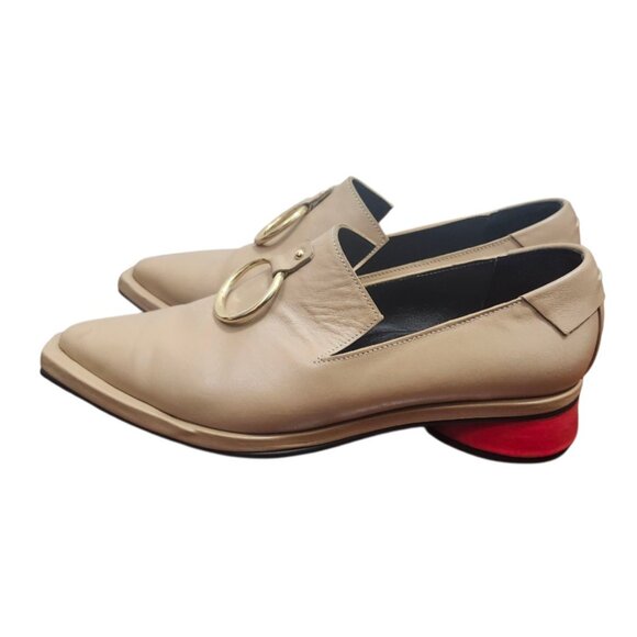 REIKE NEN Ring Detail Square Toe Loafer Leather Red Heel Beige Tan EU 36 - Picture 6 of 13